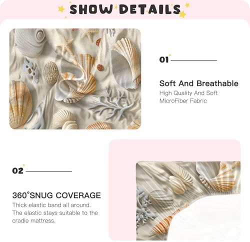 Qilmy Seashells Crib Sheet - Soft Breathable for Baby