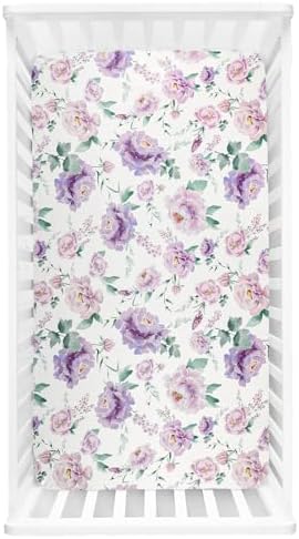 HNHUAMING Crib Sheet Fitted 52 X 28 Ultra Soft Breathable Purple Floral