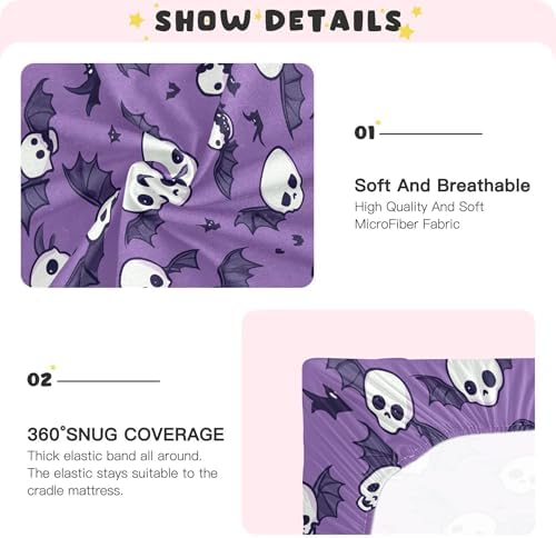 Qilmy Bats and Skulls Crib Sheet Soft Breathable Fitted Sheet for Baby