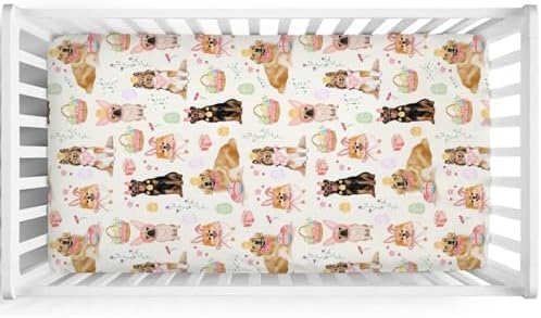 Happy Easter Dog Crib Sheet 52x28 Bunny Design