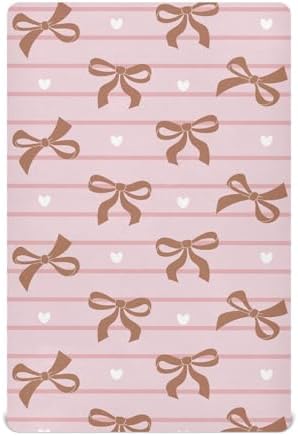 Navy Bow Heart Stripe Pink Crib Sheets for Baby Toddler