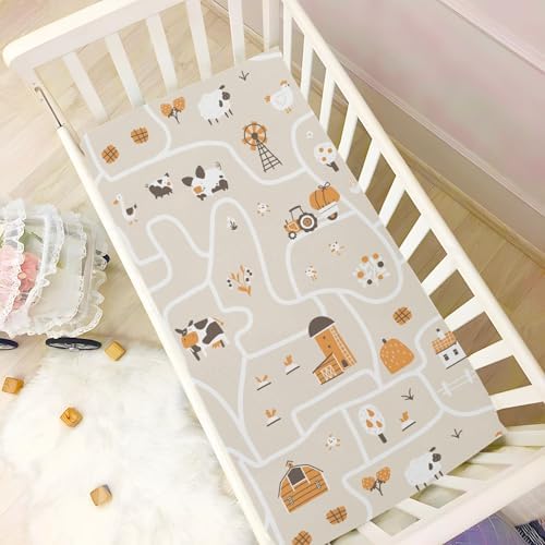 KICPOAY Farm Funny Pets Beige Crib Sheets for Baby Toddler