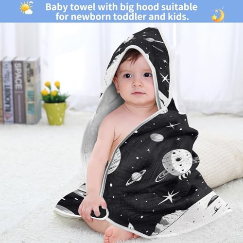 Space Themed Baby Hooded Towel 35x35 Inch