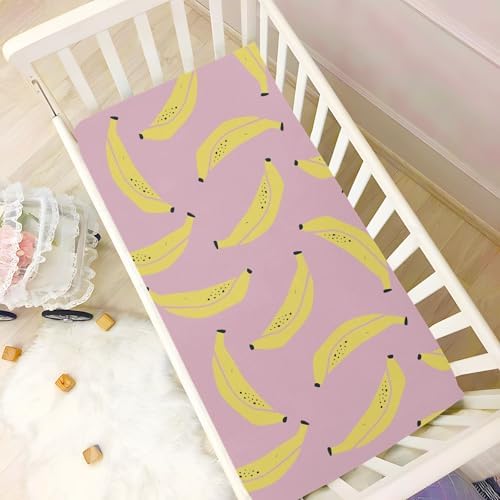 Tropical Banana Doodle Pink Fitted Crib Sheets for Baby Toddler