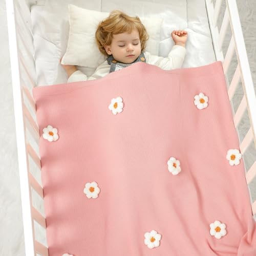 DovFanny Soft Cotton Baby Swaddle Blanket with Handmade Flowers