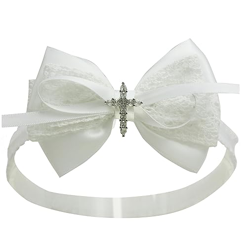Nihao Baby White Cotton Bow Headband with Cross for Baptism