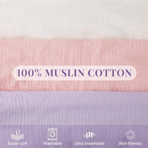 Newwiee 3 Pcs Muslin Crib Sheets Cotton Soft Fitted Baby Bedding
