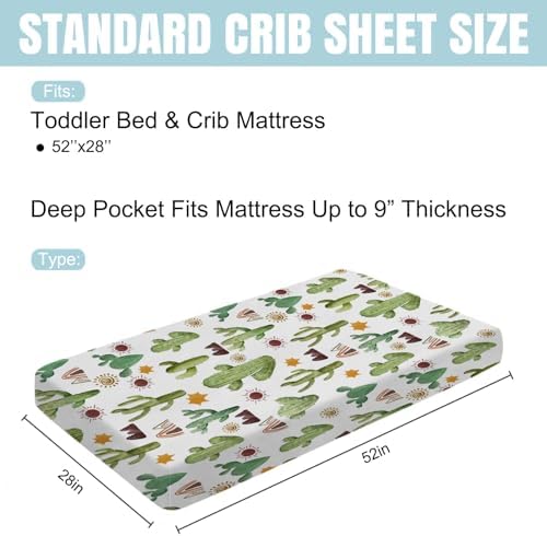 Watercolor Cactus Tribal Crib Fitted Sheet 52x28