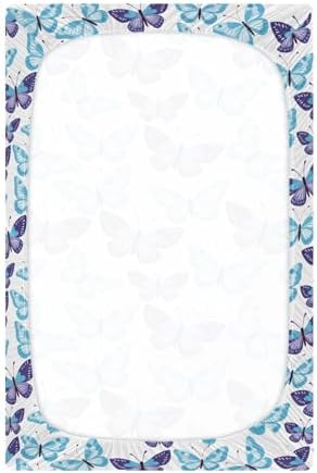 KICPOAY Blue Purple Butterfly Crib Sheets