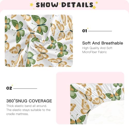 Yellow Green Butterfly Fitted Crib Sheets for Baby