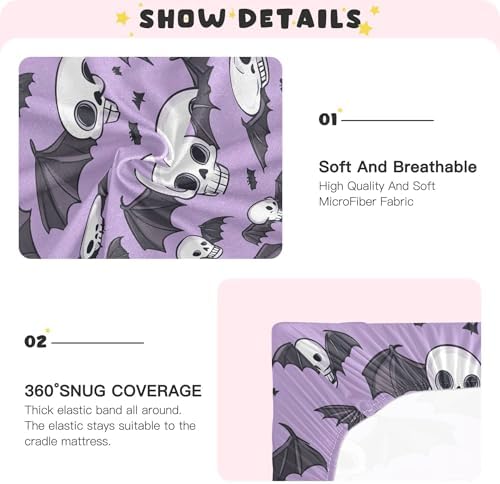 Qilmy Bats and Skulls Crib Sheet Soft Breathable Baby Bedding