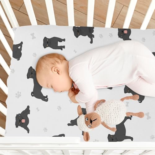 KICPOAY Pug Dog Crib Sheets Stretchy Playard Sheets for Baby