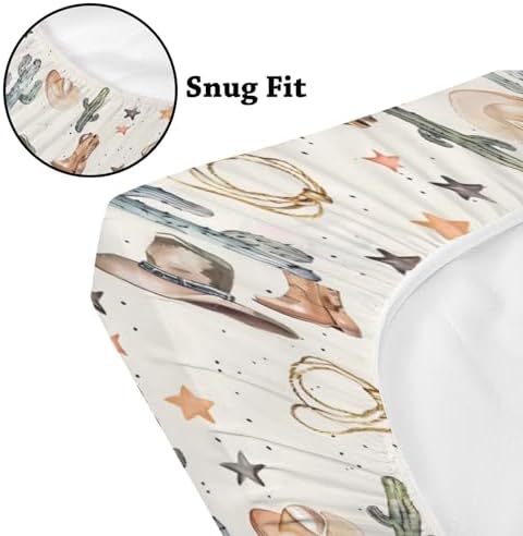 KuphiL10C Western Cactus Hats Stars Pattern Crib Sheet