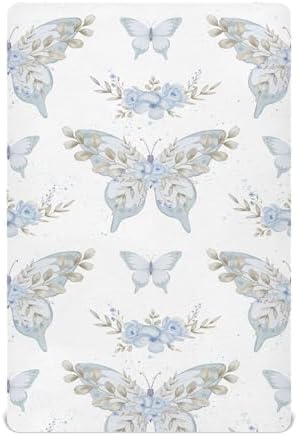 Blue Butterfly Flowers Leaves Crib Sheet for Baby Toddler