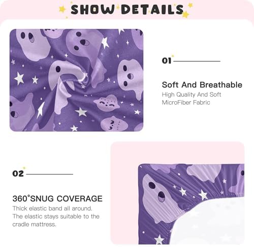 Qilmy Cute Ghost Pattern Fitted Crib Sheet for Girls and Boys