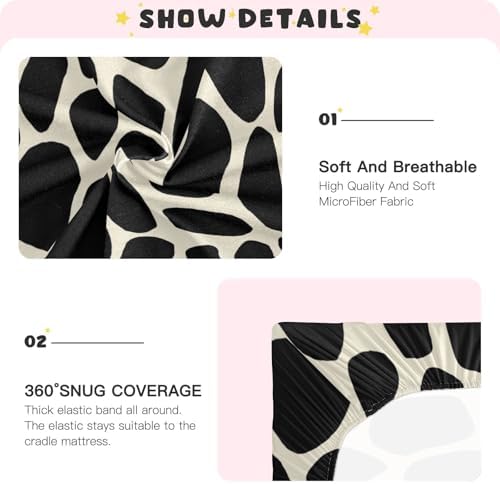 KICPOAY Black Giraffe Skin Fitted Crib Sheets Stretchy Playard Sheets for Baby