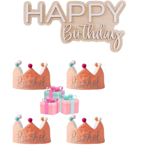 Handmade Salmon Orange Birthday Crown with Embroidered Name