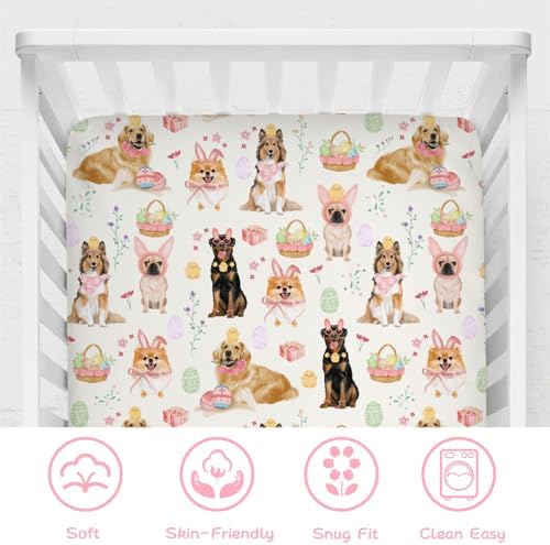 Happy Easter Dog Crib Sheet 52x28 Bunny Design