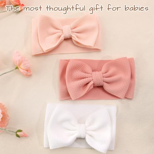 Subesty 3pcs Baby Girl Bows Headbands Set Beige White Pink