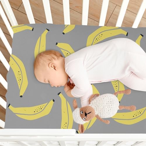 Tropical Banana Doodle Grey Crib Sheets for Baby Toddler