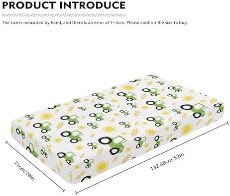 QINBEIDU Green Crib Sheet 28x52 Farm Tractor Pattern