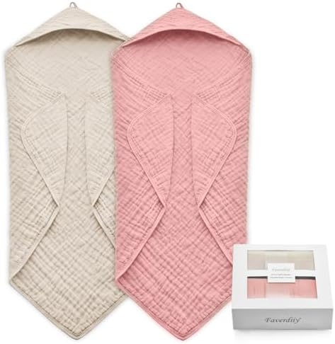 FAVERDIIY Hooded Baby Towels 35x35 Inch 2 Pack Dusty Pink Beige