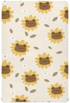 KICPOAY Sunflower Bears Crib Sheets Playard Stretchy 52x28in