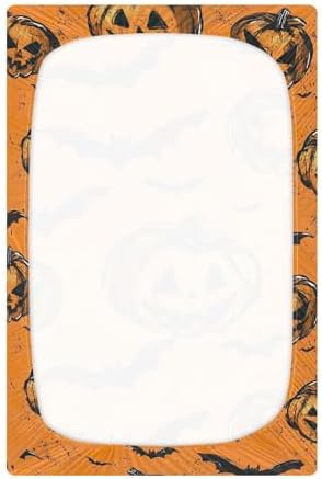 Qilmy Fitted Crib Sheet with Pumpkins and Bats Design