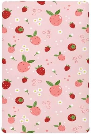 Qilmy Strawberries Fitted Crib Sheet - Soft Breathable for Baby