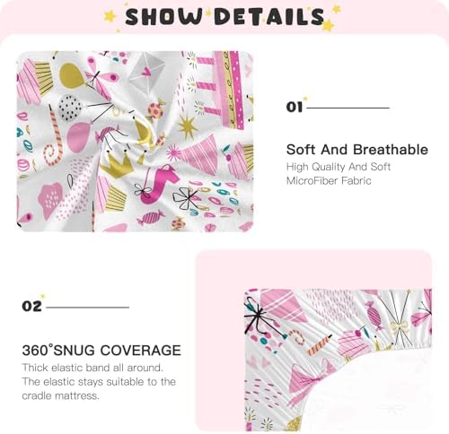 Party Princess Pink Bows Crib Sheets for Baby