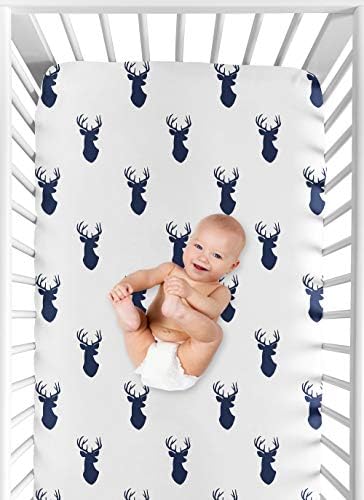 Sweet Jojo Designs Navy Blue Deer Print Crib Sheet Set 2pc