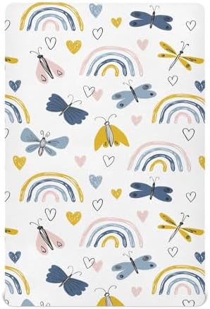 Rainbow Heart Butterfly Crib Sheets Stretchy Playard Sheets for Baby Toddler