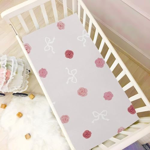 KICPOAY Roses Bows Crib Sheets Playard Sheets for Baby Toddler