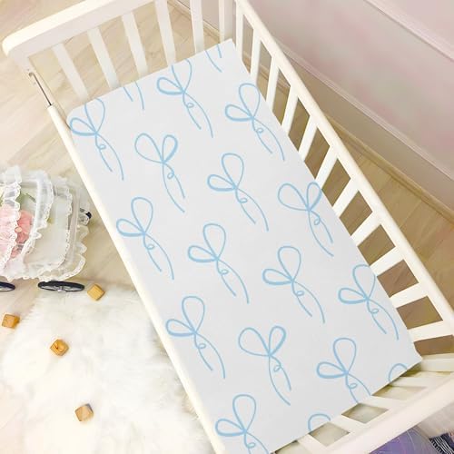 KICPOAY Bow Knots Ribbons Blue Crib Sheets for Baby Toddler