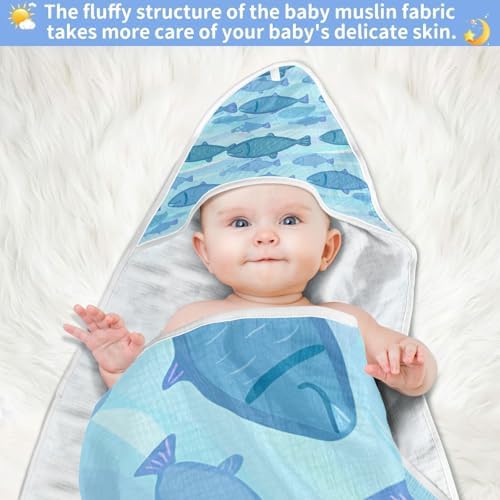 Bulletgxll Blue Swimming Fish Baby Hooded Towel