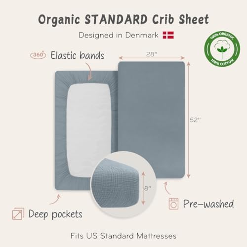 Huxie Organic Cotton Muslin Crib Sheets 28 x 52 2-Pack