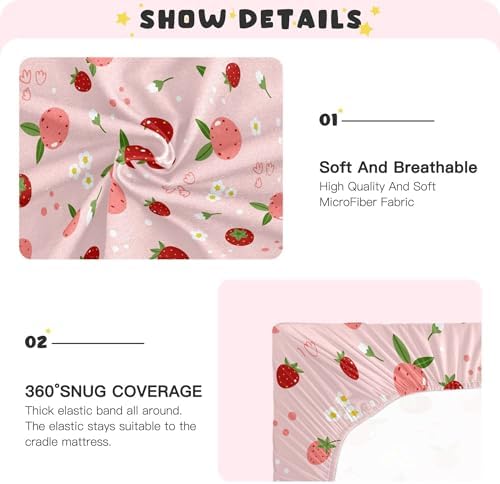 Qilmy Strawberries Fitted Crib Sheet - Soft Breathable for Baby