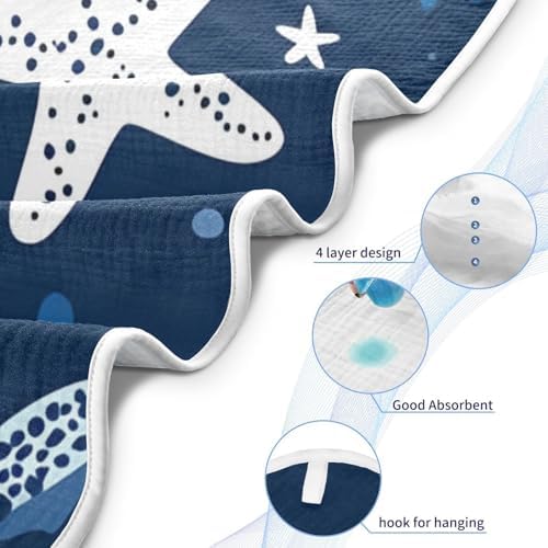 BOESI Doodle Turtle Star Baby Bath Towel - 30x30in