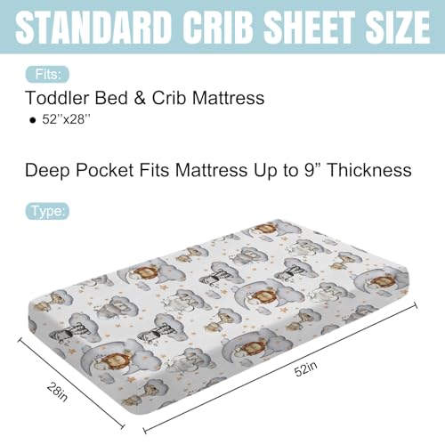 Sleeping Safari Animals Crib Sheet Set 52x28 Fitted