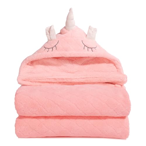 WODHOY Toddler Towels with Hood for Girls - Pink Unicorn