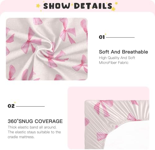 Burbuja Pink Bow Crib Sheet Soft Breathable Fitted 28 x 52 in
