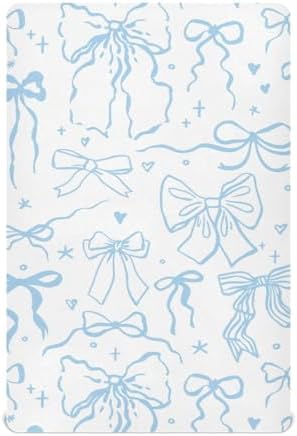KICPOAY Fitted Crib Sheets with Blue Bows for Baby Toddler