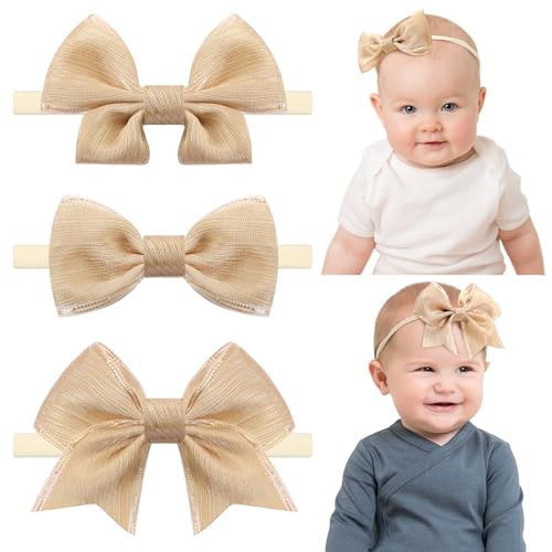 3PCS Baby Girl Bows Stretchy Headbands for Newborn Toddler