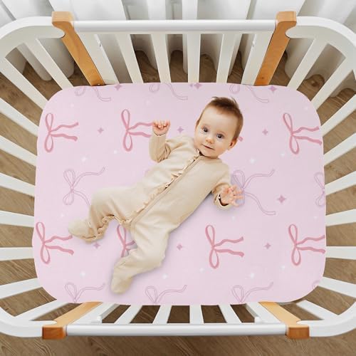 Pink Bows Star Crib Sheets for Baby Toddler