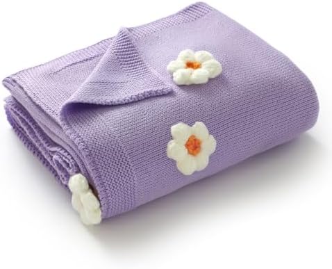 DovFanny Soft Cotton Baby Swaddle Blanket with Handmade Flowers 1