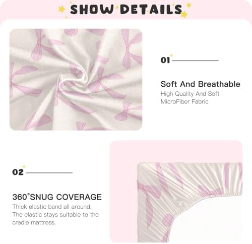 KICPOAY Fitted Crib Sheets with Coquette Bows for Baby Playard