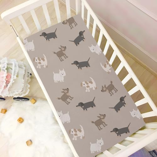 KICPOAY Doodles Brown Crib Sheets Playard Sheet for Baby Toddler