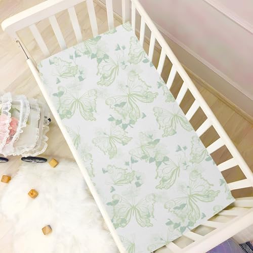 KICPOAY Vintage Green Flying Butterflies Crib Sheet
