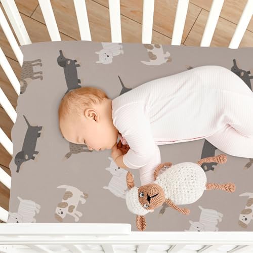KICPOAY Doodles Brown Crib Sheets Playard Sheet for Baby Toddler