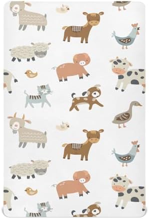 Lamb Donkey Cow Dog Crib Sheet Stretchy Playard Sheet for Baby Toddler
